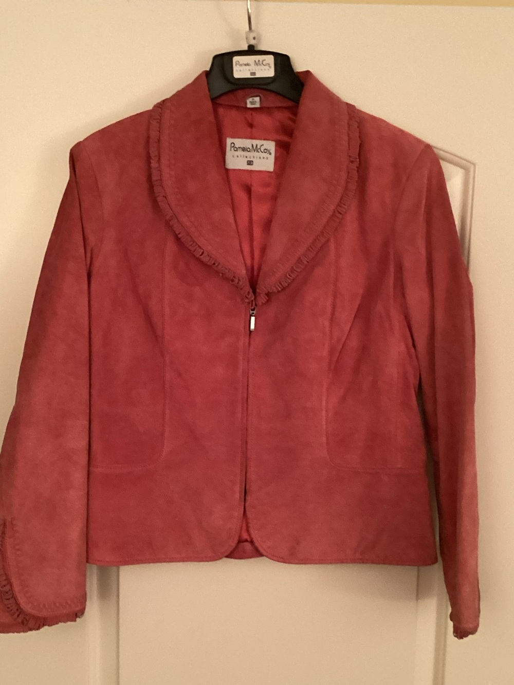 Pamela McCoy Rose Suede Zip-Front Blazer